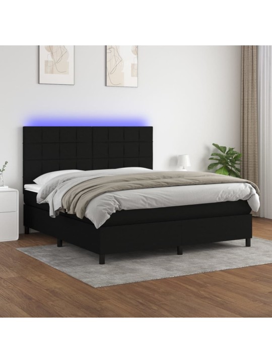 Atsperu gulta ar matraci, led, melns audums, 160x200 cm