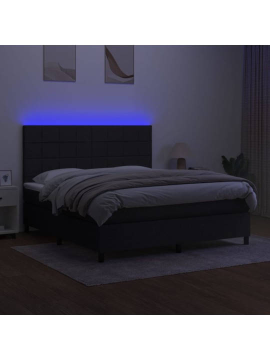 Atsperu gulta ar matraci, led, melns audums, 180x200 cm