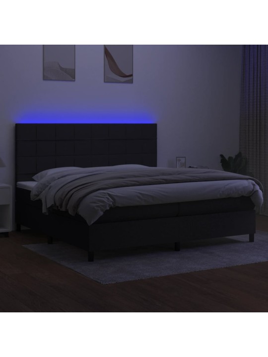 Atsperu gulta ar matraci, LED, melns audums, 200x200 cm