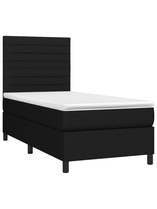 Atsperu gulta ar matraci, LED, melns audums, 90x190 cm
