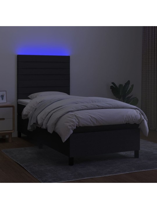 Atsperu gulta ar matraci, led, melns audums, 100x200 cm