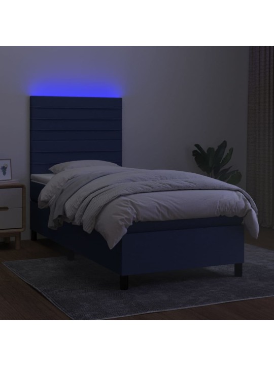 Atsperu gulta ar matraci, LED, zils audums, 100x200 cm