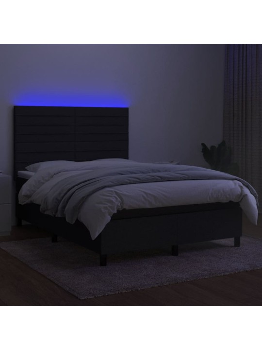 Atsperu gulta ar matraci, led, melns audums, 140x190 cm