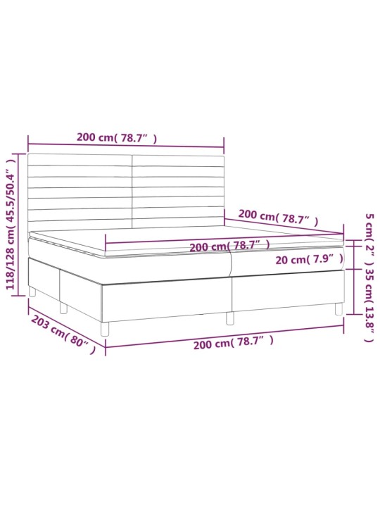 Atsperu gulta ar matraci, LED, melns audums, 200x200 cm