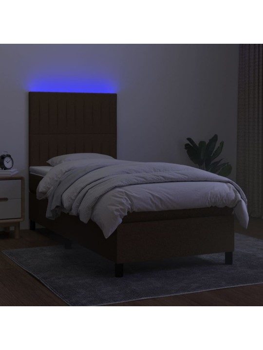 Atsperu gulta ar matraci, LED, tumši brūns audums, 80x200 cm
