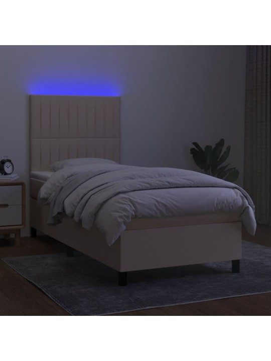Atsperu gulta ar matraci, led, krēmkrāsas audums, 90x200 cm