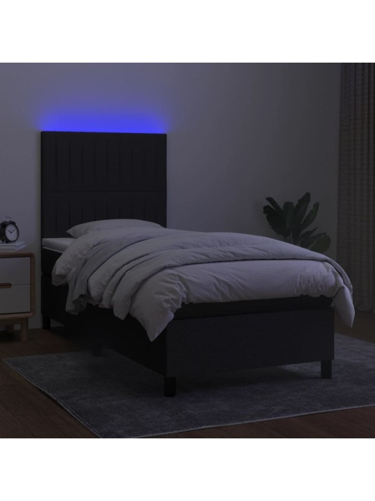 Atsperu gulta ar matraci, led, melns audums, 100x200 cm