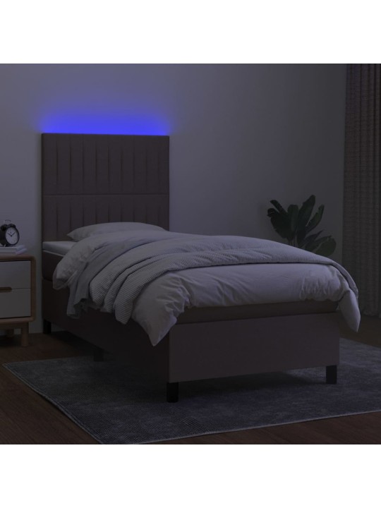 Atsperu gulta ar matraci, LED, pelēkbrūns audums, 100x200 cm