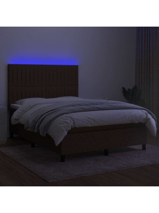 Atsperu gulta ar matraci, LED, tumši brūns audums, 140x190 cm