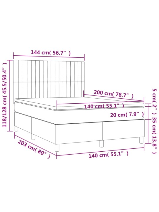 Atsperu gulta ar matraci, led, melns audums, 140x200 cm