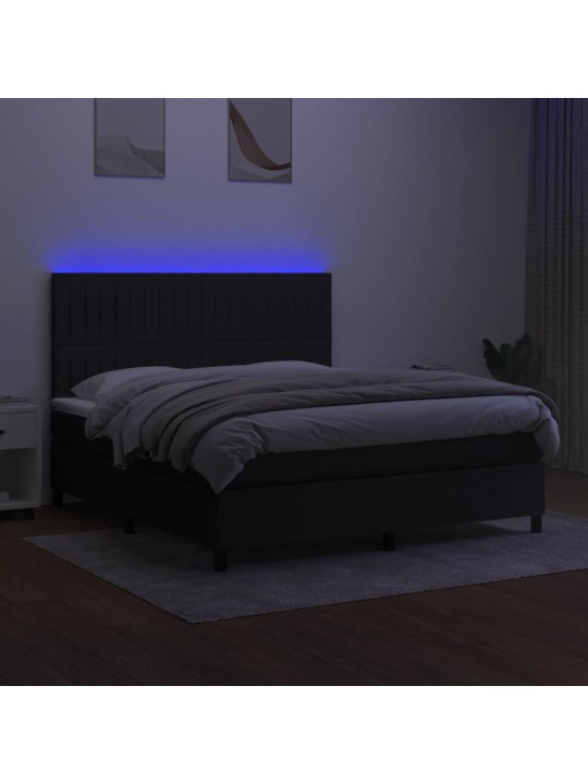 Atsperu gulta ar matraci, led, melns audums, 160x200 cm