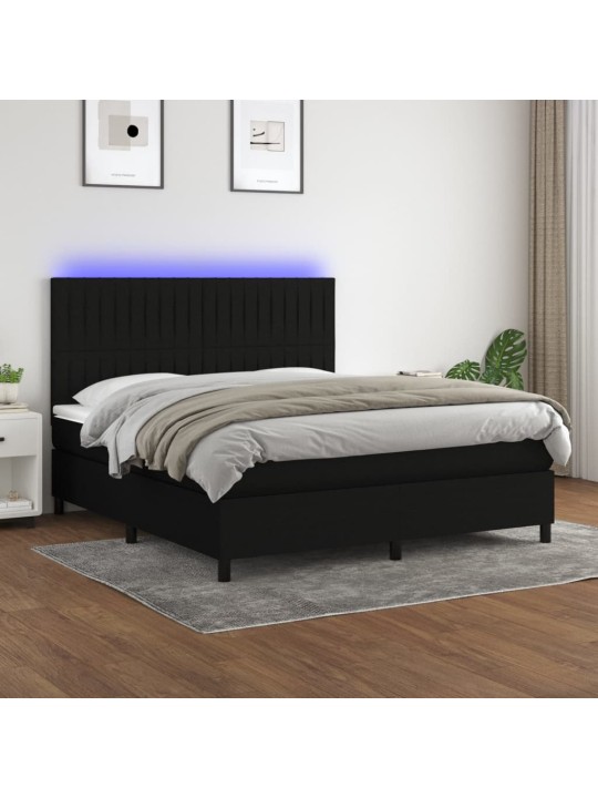Atsperu gulta ar matraci, led, melns audums, 160x200 cm