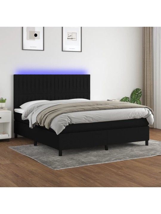 Atsperu gulta ar matraci, led, melns audums, 180x200 cm