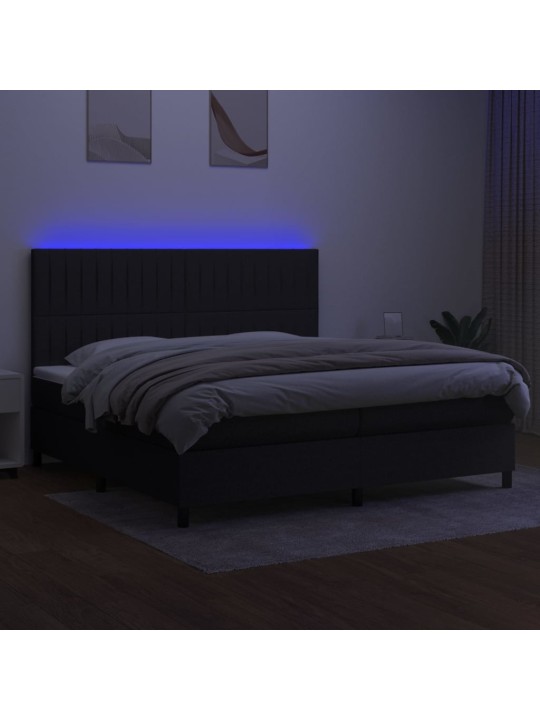 Atsperu gulta ar matraci, LED, melns audums, 200x200 cm