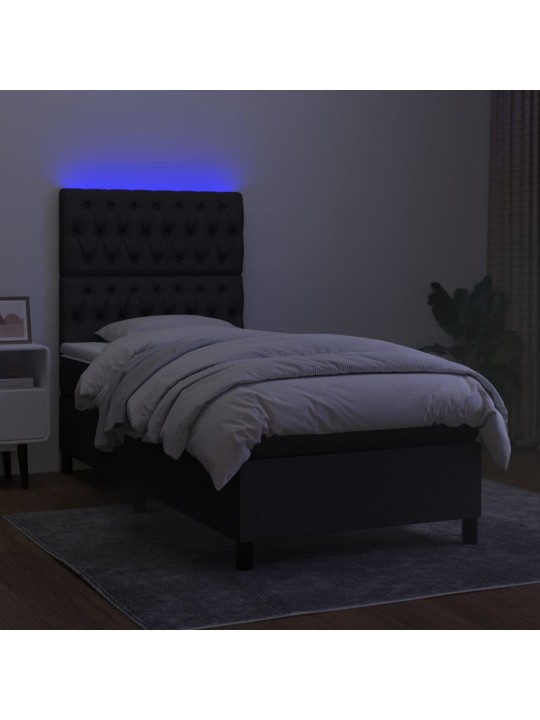 Atsperu gulta ar matraci, led, melns audums, 100x200 cm