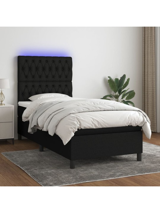 Atsperu gulta ar matraci, led, melns audums, 100x200 cm