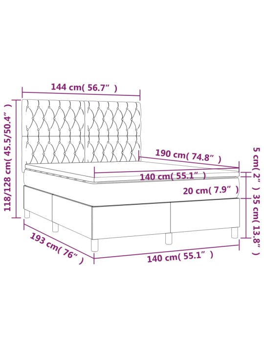 Atsperu gulta ar matraci, led, melns audums, 140x190 cm