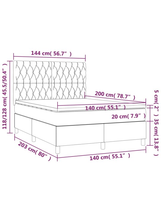 Atsperu gulta ar matraci, led, melns audums, 140x200 cm