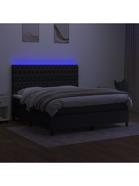 Atsperu gulta ar matraci, led, melns audums, 180x200 cm