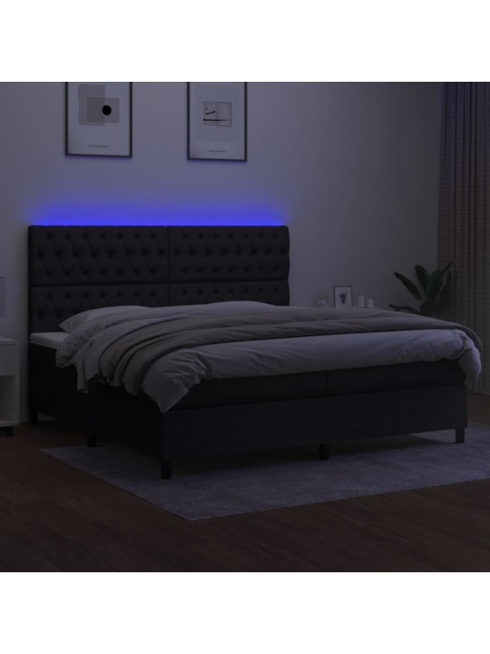Atsperu gulta ar matraci, LED, melns audums, 200x200 cm