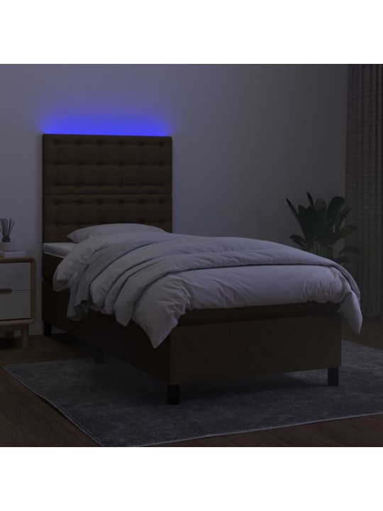 Atsperu gulta ar matraci, LED, tumši brūns audums, 80x200 cm