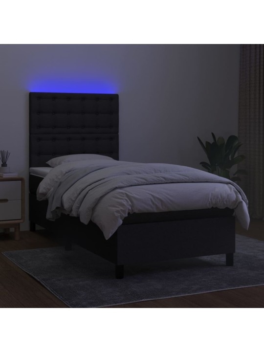 Atsperu gulta ar matraci, led, melns audums, 100x200 cm