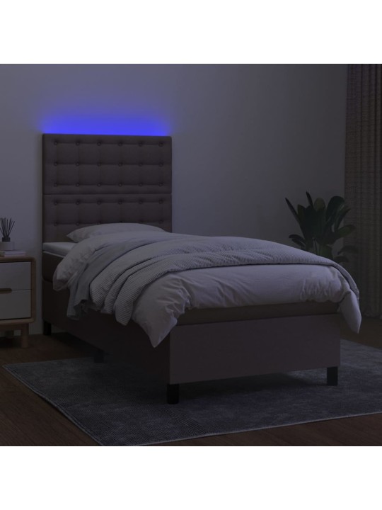 Atsperu gulta ar matraci, LED, pelēkbrūns audums, 100x200 cm