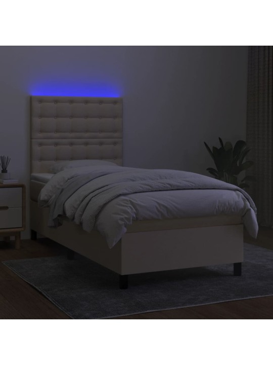 Atsperu gulta ar matraci, led, krēmkrāsas audums, 100x200 cm