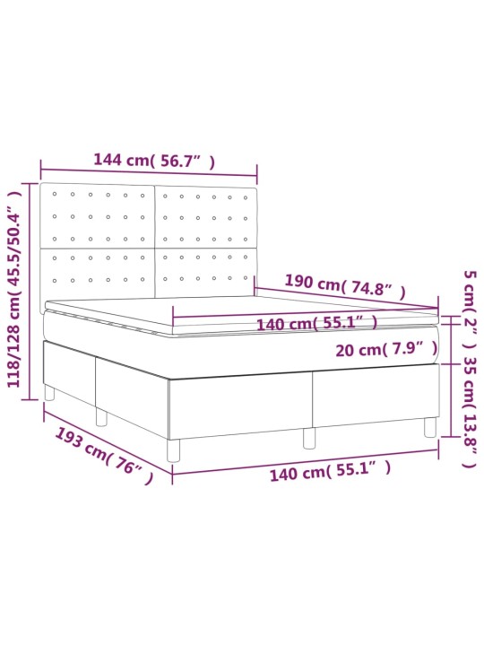 Atsperu gulta ar matraci, led, melns audums, 140x190 cm