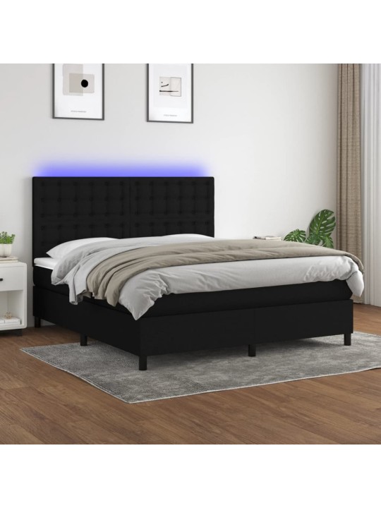 Atsperu gulta ar matraci, led, melns audums, 160x200 cm