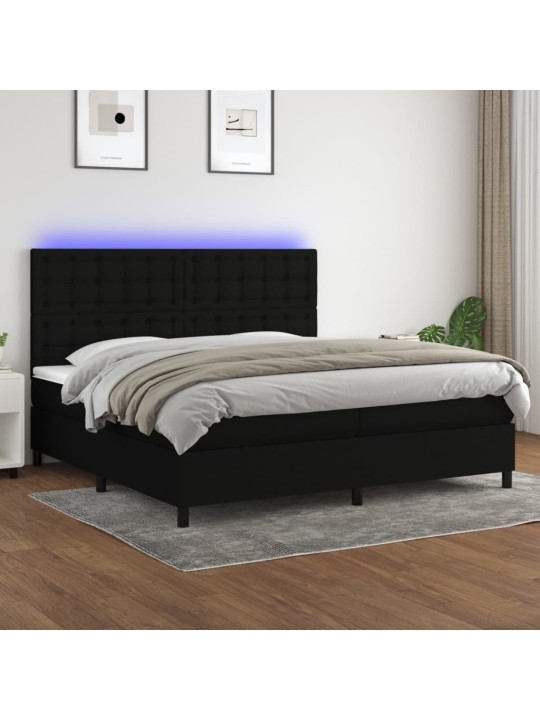 Atsperu gulta ar matraci, LED, melns audums, 200x200 cm