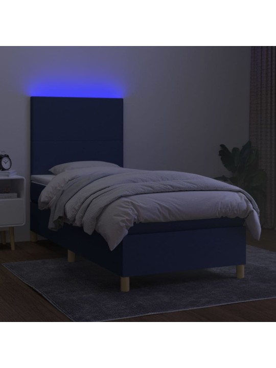 Atsperu gulta ar matraci, LED, zils audums, 80x200 cm