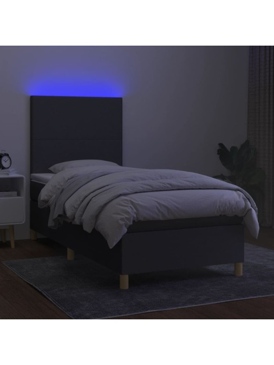Atsperu gulta ar matraci, LED, tumši pelēks audums, 100x200 cm