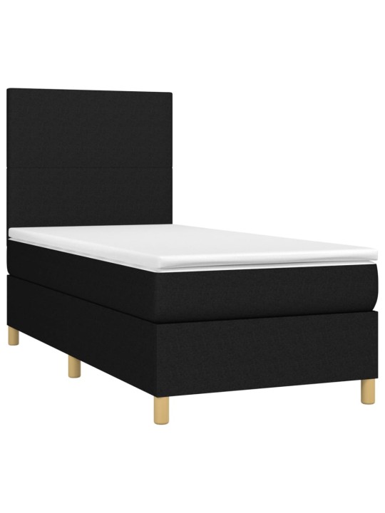 Atsperu gulta ar matraci, led, melns audums, 100x200 cm