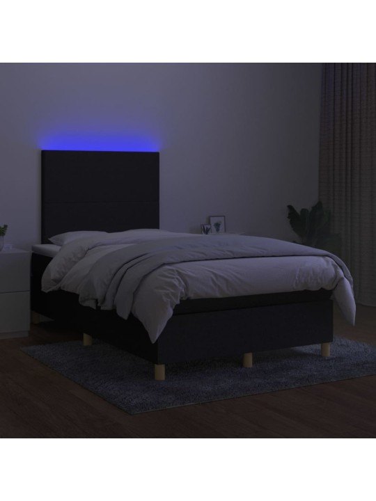 Atsperu gulta ar matraci, led, melns audums, 120x200 cm