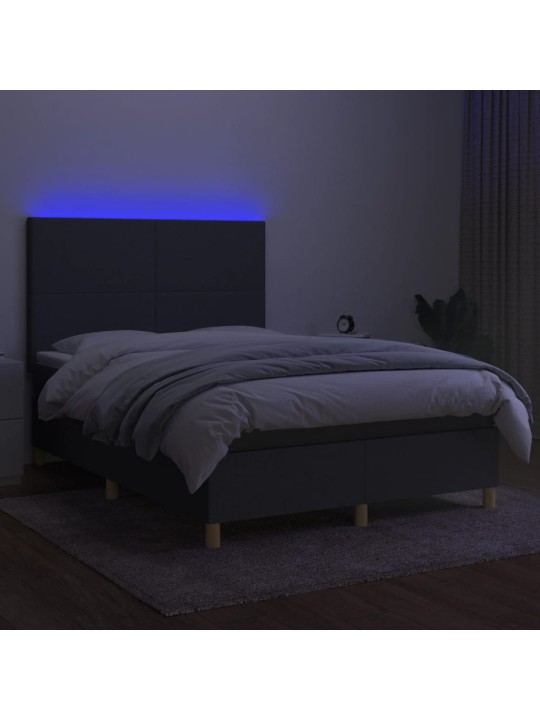 Atsperu gulta ar matraci, LED, tumši pelēks audums, 140x190 cm