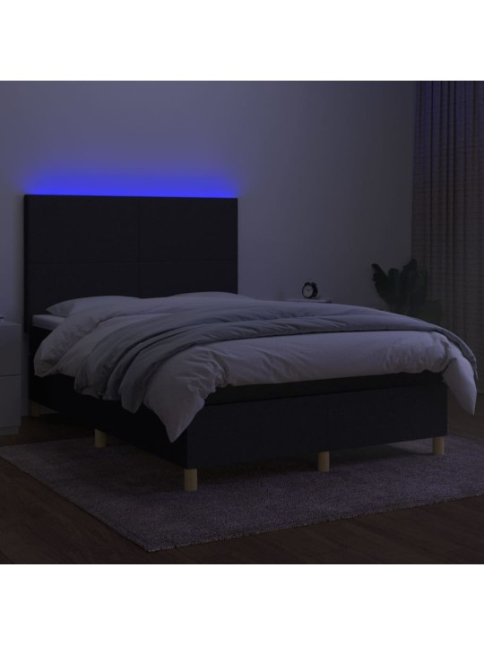 Atsperu gulta ar matraci, led, melns audums, 140x200 cm