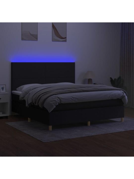 Atsperu gulta ar matraci, LED, melns audums, 180x200 cm