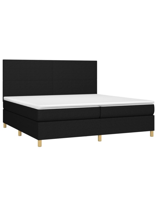 Atsperu gulta ar matraci, LED, melns audums, 200x200 cm