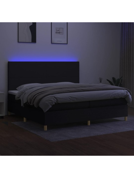 Atsperu gulta ar matraci, LED, melns audums, 200x200 cm