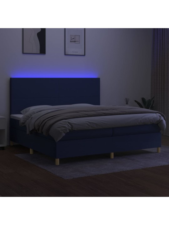 Atsperu gulta ar matraci, LED, zils audums, 200x200 cm