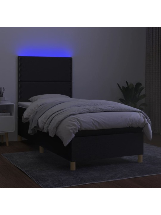 Atsperu gulta ar matraci, LED, melns audums, 80x200 cm