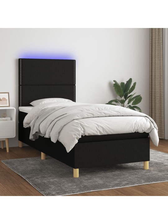 Atsperu gulta ar matraci, led, melns audums, 100x200 cm