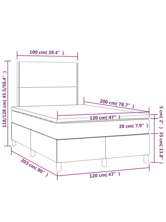 Atsperu gulta ar matraci, led, melns audums, 120x200 cm