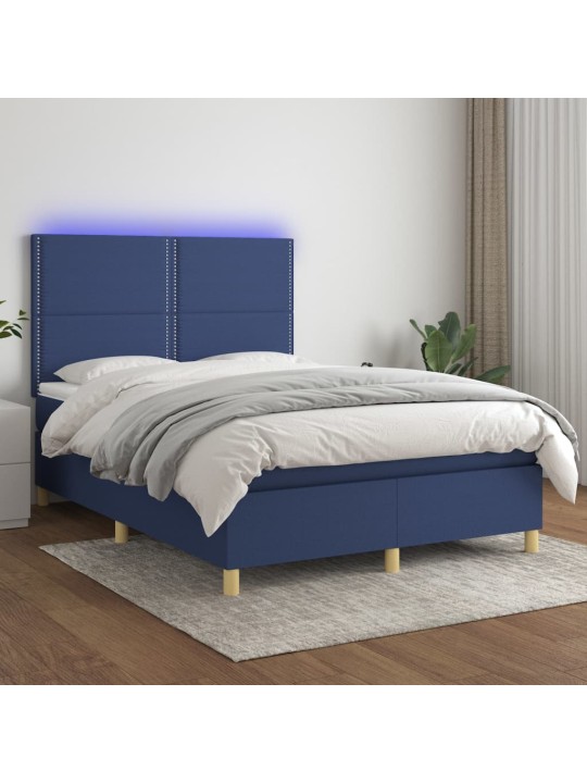 Atsperu gulta ar matraci, LED, zils audums, 140x190 cm