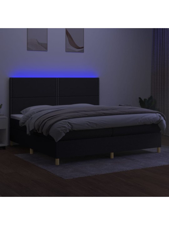 Atsperu gulta ar matraci, LED, melns audums, 200x200 cm