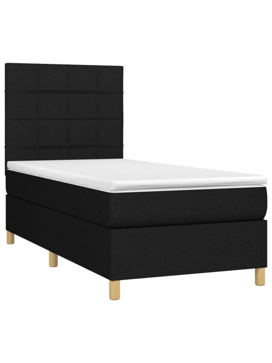 Atsperu gulta ar matraci, LED, melns audums, 90x200 cm