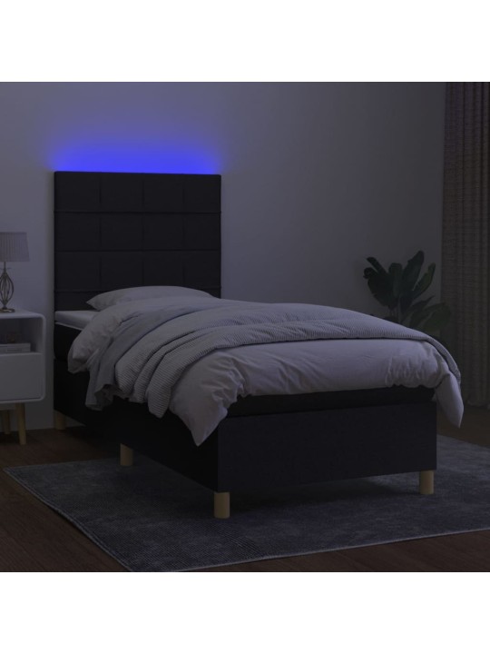 Atsperu gulta ar matraci, led, melns audums, 100x200 cm