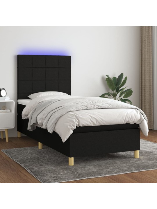 Atsperu gulta ar matraci, led, melns audums, 100x200 cm