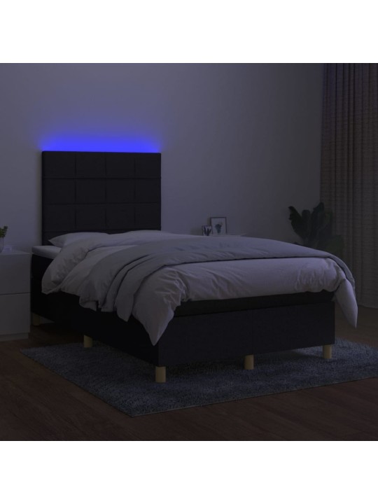Atsperu gulta ar matraci, led, melns audums, 120x200 cm